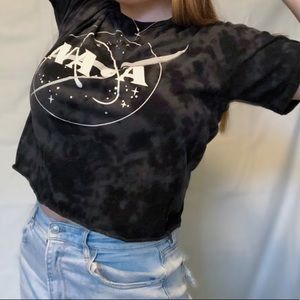 Black and Grey Tie-Dye Nasa Cropped Shirt